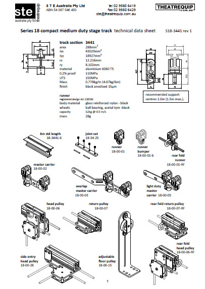 stage-curtains-track-medium-duty-compact-datasheet Series 18 Stage Curtain Track Technical Drawing